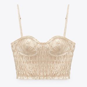 ZARA ruched beige gingham crop top